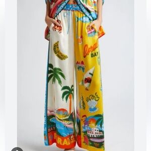 NWT ALEMAIS Paradise Inn Silk Wide Leg Pant Palazzo Pant US 8